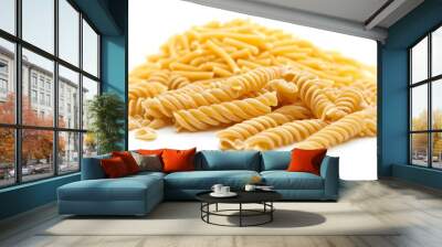 An uncooked Italian pasta dish with raw Fusilli and Rotini, isolated on white, in full depth of field Wall mural