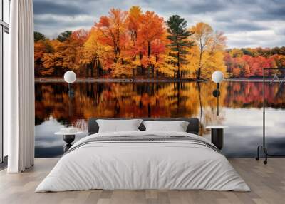 Autumn, beautiful landscape with yellow leaves, Yellow Aspen trees at the peak of fall colours. Wall mural