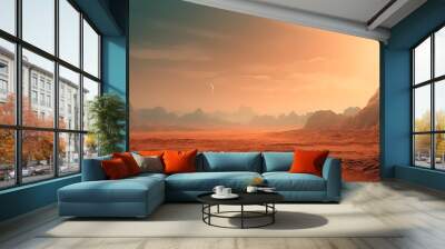 Beautiful desert landscape with mountains and sand on the red planet Mars. Wall mural