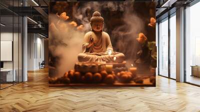 burn incense and worship Buddha Wall mural