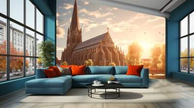 Church in german city Dieburg at sunlight Wall mural