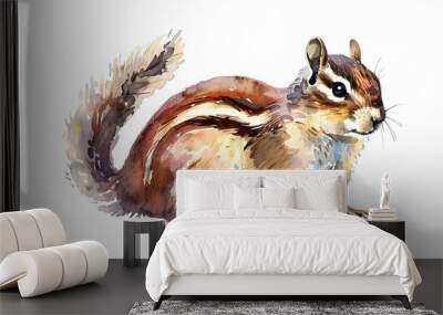 Collection of watercolour paintings of a chipmunk isolated on white background Wall mural