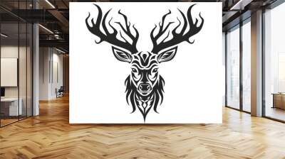 Deer head tribal tattoo design dark art illustration isolated on white background
 Wall mural