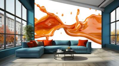 delicious melted caramel texture. flow, wave and drops splash caramels sauce. sweet food isolated on Wall mural