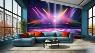 Empty stage with colorful spotlights. Scene lighting effects. Wall mural