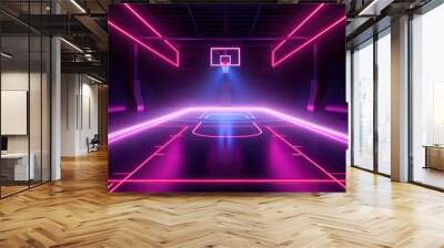 game corridor wall indoor room background empty neon interior arena hall.  Wall mural