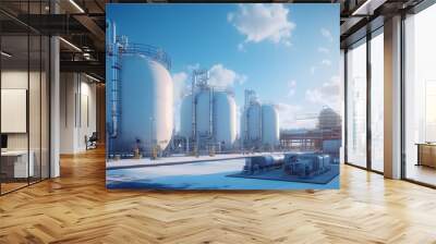 Gas turbine electrical power plant. Global energy crisis concept. Natural gas tank. Industrial gas storage tank. LNG or liquefied natural gas storage tank. Power plants with energy crisis concept. Wall mural