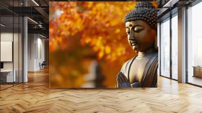 golden buddha statue in autumn Wall mural