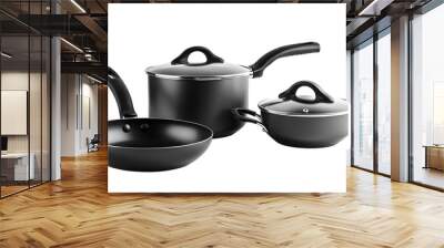 non-stick cookware set, pots, pans, saucepans and utensils tools cooking isolated on white background, vector illustration. Kitchen icons objects elements for boiling and frying Wall mural