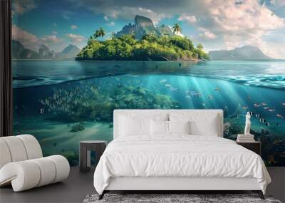 Tropical Island and Underwater Scene
 Wall mural