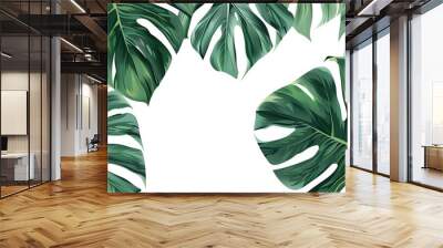 Vector banner with green tropical leaves on white background. Exotic botanical design for cosmetics, spa, perfume, beauty salon, travel agency.
 Wall mural