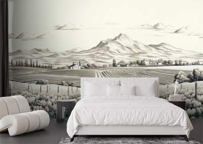 Wine plantations hand drawn Wall mural