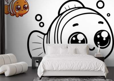 Coloring book cute clown fish, vector illustration. Wall mural