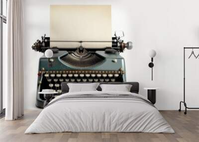 Old vintage typewriter, isolated on white background. Generative AI Wall mural