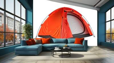 Orange open tourist tent isolated on transparent background Wall mural