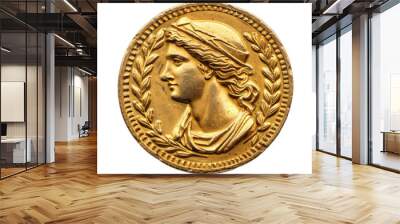 Ancient Greek gold coin, Alexander the Great, 3rd century BC, in white background Wall mural