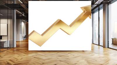 Gold up arrow success isolated on white 3d background with growth direction graph graphic symbol or golden economy stock profit chart icon element and investment financial achievement market Wall mural