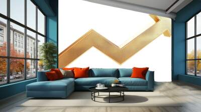 Gold up arrow success isolated on white 3d background with growth direction graph graphic symbol or golden economy stock profit chart icon element and investment financial achievement market Wall mural