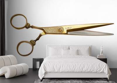 golden vintage scissors isolated on white Wall mural