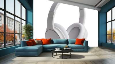 White wireless headphones on white background Wall mural