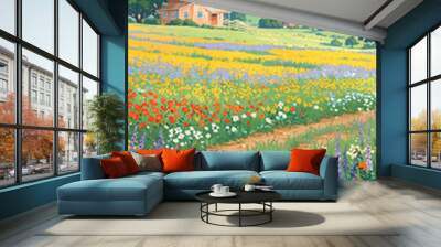 vast countryside healing illustration  Wall mural