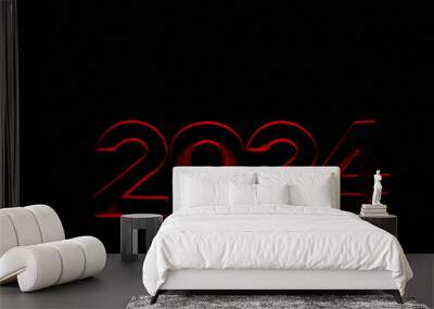 The red text of new year 2024 with the black background. Wall mural