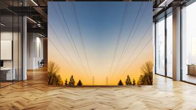 Electric power lines at sunset Wall mural