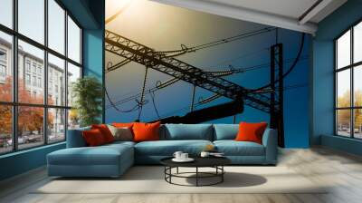 Silhouette of industrial pylon for electricity distribution Wall mural