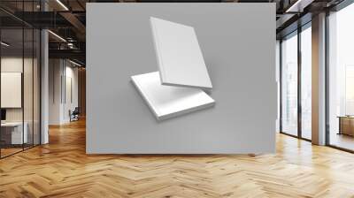 2 softcover book mockups are standing on a gray background, designed with 3D render visual effects that are indistinguishable from reality. A mockup, with flashy white covers resembling a real book. Wall mural