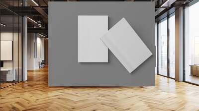 2 softcover book mockups are standing on a gray background, designed with 3D render visual effects that are indistinguishable from reality. A mockup, with flashy white covers resembling a real book. Wall mural