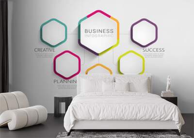 Abstract 3D Infographic Template with 5 steps for success. Business circle template with options for brochure, diagram, workflow, timeline, web design. Vector illustration. EPS 10 Wall mural