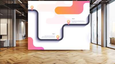 Road map and journey route infographics template. Winding road timeline illustration. Flat vector illustration. Eps 10 Wall mural