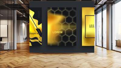 Set of Abstract Gold & Black Posters. Realistic Trendy Covers Template Design. Golden Blurred, Liquid, Geometric Shapes. Luminous Lines and Dots Backgrounds. Social Media Templates. Vector EPS 10 Wall mural