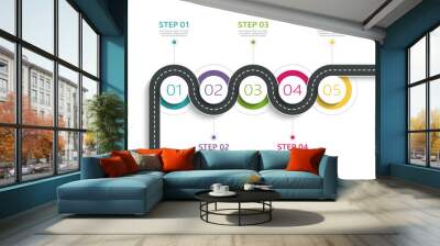 Winding road way location infographic template with a phased structure. Business circle template with options for brochure, diagram, workflow, timeline, web design. Vector EPS 10 Wall mural