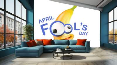 April Fools day funky horizontal banner with silly banana character isolated on white background. 1 st april fool day banner, poster, label, flyer and greeting card. Fool day print Wall mural