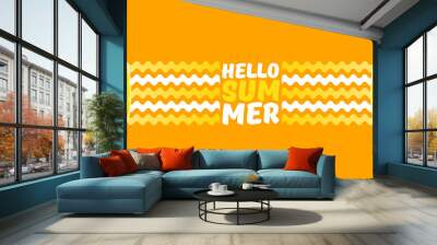 Vector Hello Summer Beach Party horizontal banner Design template with fresh lemon isolated on orange background. Hello summer concept label or poster with orange fruit and typographic text. Wall mural