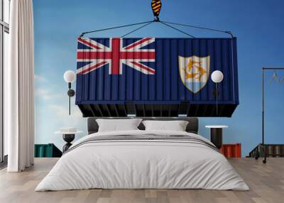 Anguilla trade cargo container hanging against clouds background Wall mural