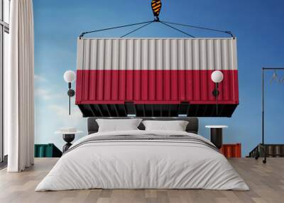 Poland trade cargo container hanging against clouds background Wall mural