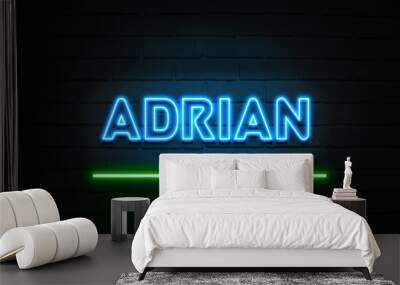 Adrian neon sign mounted on brick wall. Wall mural