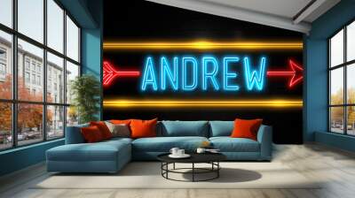 Andrew  - fluorescent Neon Sign on brickwall Front view Wall mural