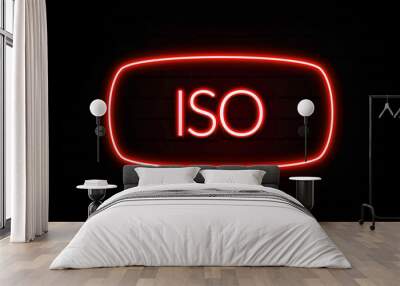 Iso neon sign on brick wall background. Wall mural