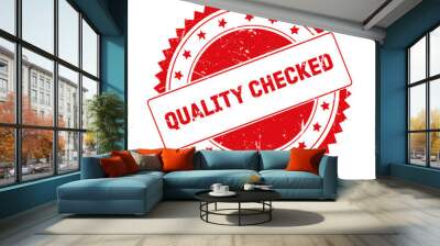 Quality Checked red grunge stamp isolated Wall mural