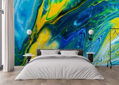 Blue Acrylic Pour Color Liquid marble abstract surfaces Design. Wall mural