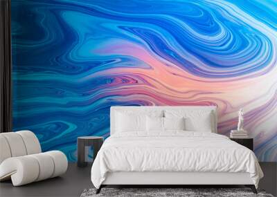 Blue Liquid marble abstract surfaces Design. Wall mural