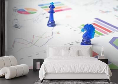 Chess with Business Graphs finance document. Wall mural