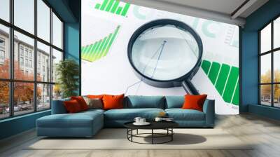 Close up Magnifying on Business Graphs finance document.	 Wall mural