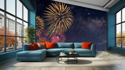 Fireworks with blur milky way background Wall mural