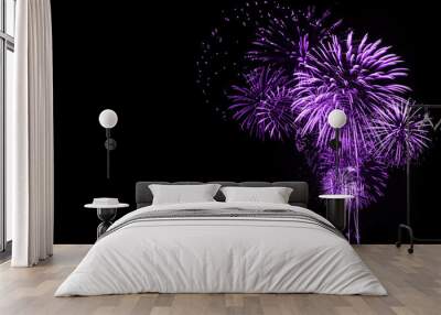 Purple Fireworks in dark background  Wall mural