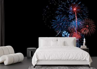 Red and Blue Fireworks on Black background Wall mural