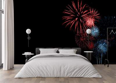 Red and Blue Fireworks on Black background Wall mural